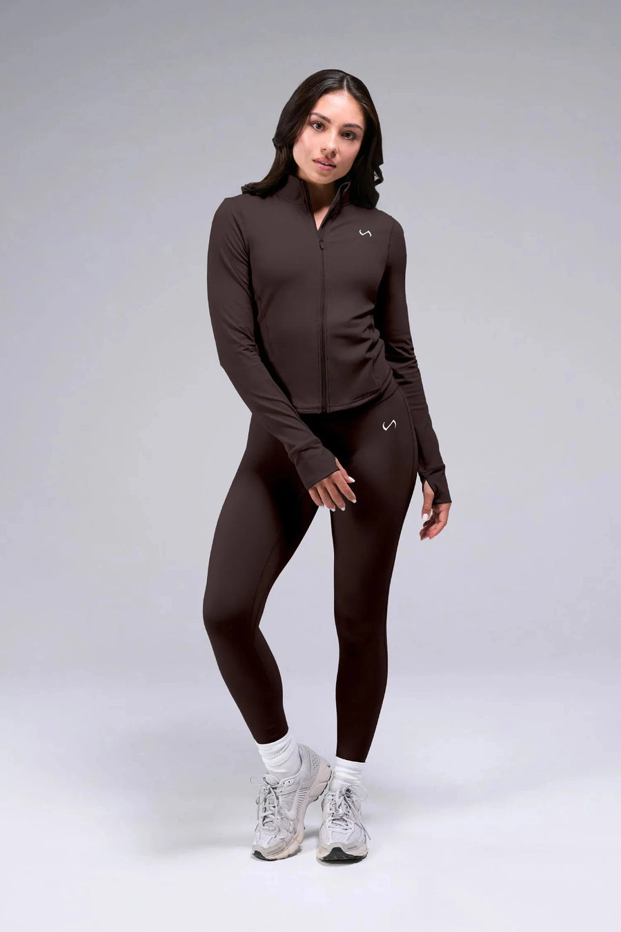 Back View Of Tempo High Waisted Workout Leggings in Dark Oak