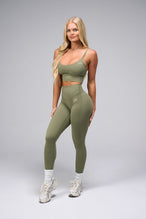 Front View Of Tempo High Waisted Workout Leggings in Vineyard Green