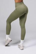 Back View Of Tempo High Waisted Workout Leggings in Vineyard Green