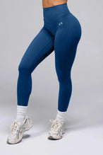 Front View Of Tempo High Waisted Workout Leggings in Oxford Blue