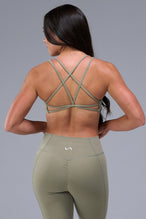 Back View of Brown TLF Tempo Strappy Back Sports Bra, featuring a minimal design for the gym and lifestyle wear 