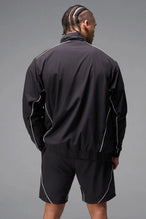 Back View of Black TLF Track Jacket (Men’s GTS Gym-To-Street Edition) with mesh lining, reflective piping, and premium trims for all-day Gym-To-Street wear. 