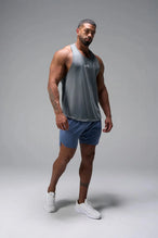 Front View of Gray TLF Infi Dry Stringer Tank featuring a physique enhancing design in our advanced Infi-Dry DNA fabric technology