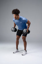 Front View of Blue TLF Infi-Dry Swole Tee, crafted with our custom swole fit and utilizing our infi-dry fabric technology 