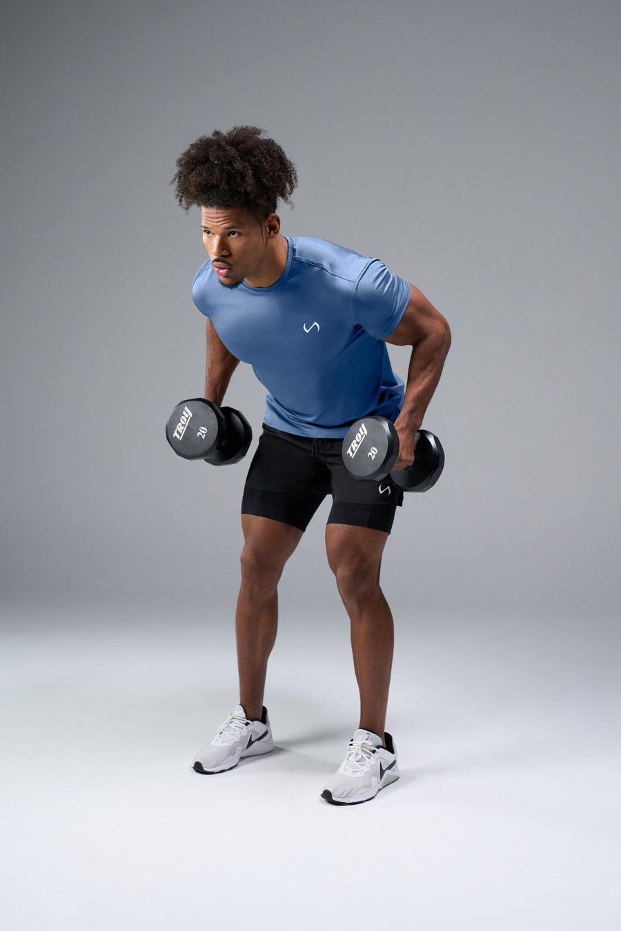 Front View of Blue TLF Infi-Dry Swole Tee, crafted with our custom swole fit and utilizing our infi-dry fabric technology 