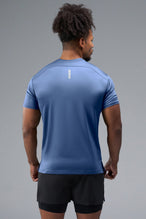 Back View of Blue TLF Infi-Dry Swole Tee, crafted with our custom swole fit and utilizing our infi-dry fabric technology