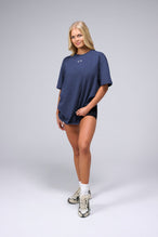 Front View Of Unisex Further Cotton Luxe Oversized Tee in Blue Nights